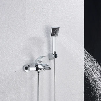 

Wall Mounted Bathtub Faucet Brass Chrome Waterfall Swivel Spout Bath Tub Tap with Hand Shower Sprayer
