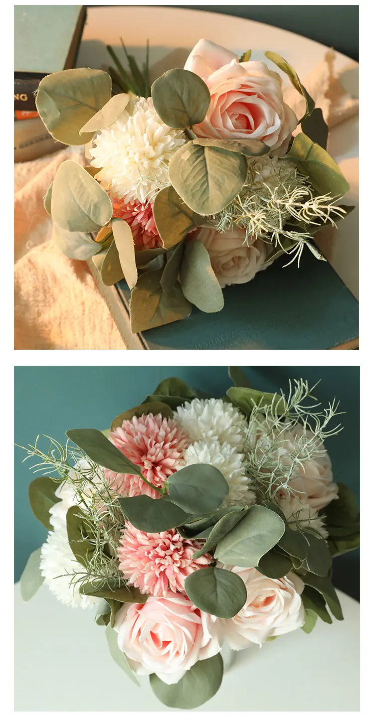 JAROWN Artificial Roses Bouquet Simulation Plants Fake Flowers Wedding Bridesmaids Holding Flowers Home Decorations (17)