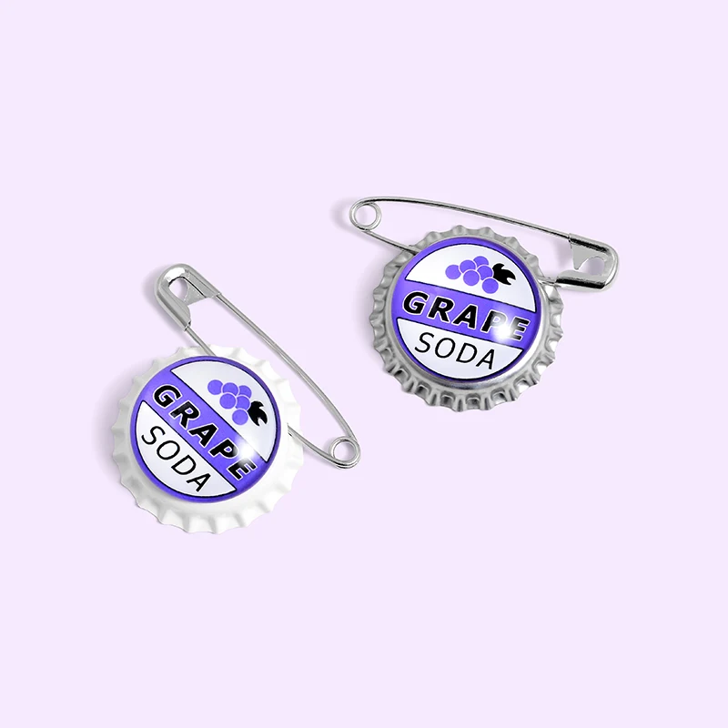 Saft Soda Flasche kappe Broschen Benutzerdefinierte Kapsel Broschen Tasche Hemd Revers Pin Schnalle Trauben Schmuck Geschenk für Kinder Freund – Detail 5