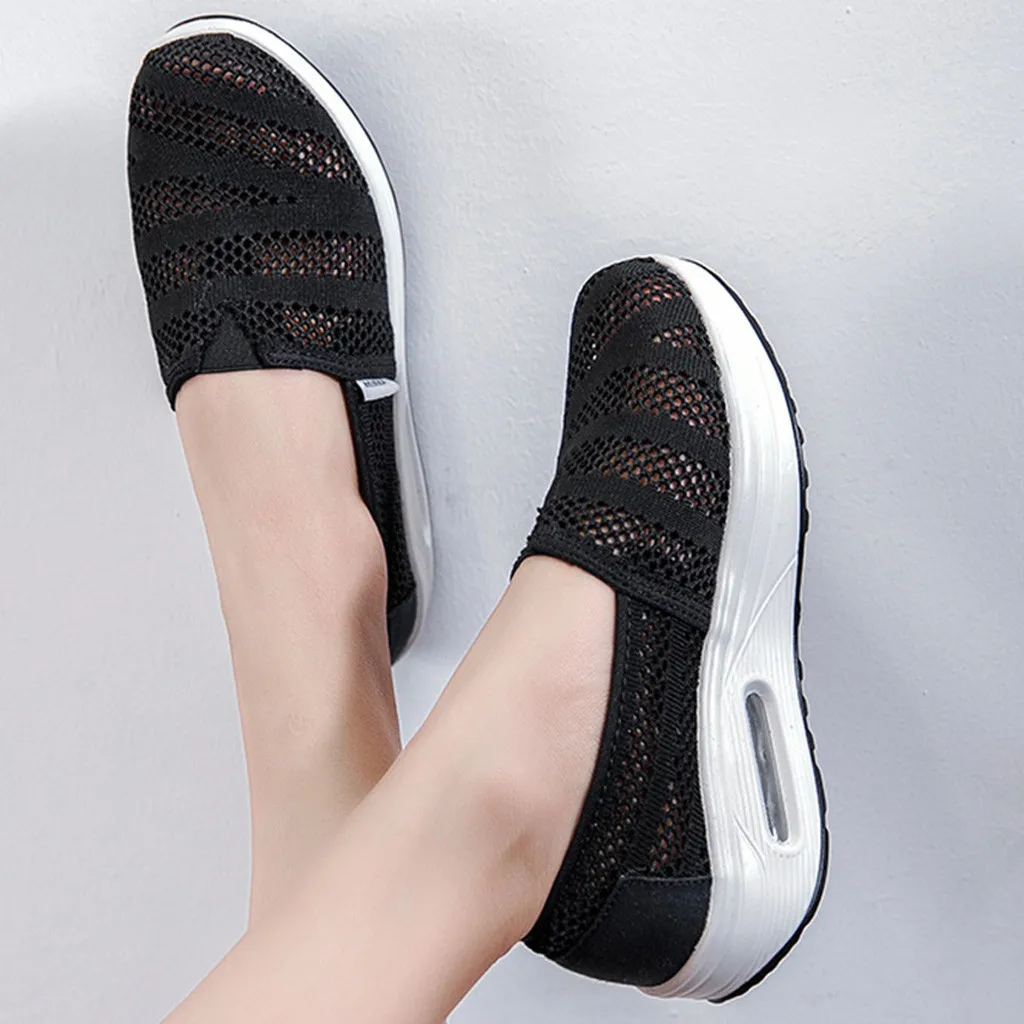 Women's Mesh Breathable Thick-Soled Running Shoes Rocking Shoes Air Cushion Running Sneakers