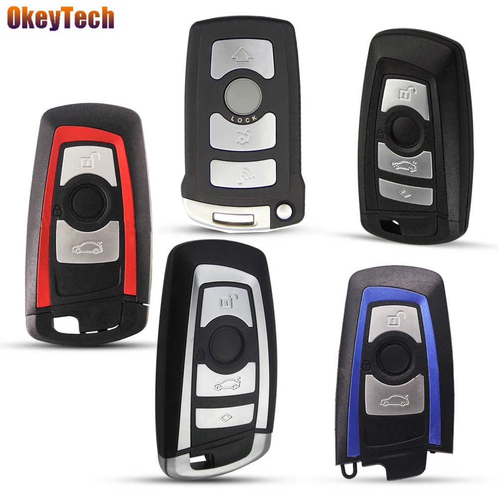 

OkeyTech Colorful 3/4 Button Smart Car Key Shell for BMW CAS4 F 3 5 7 Series E90 E46 with Insert Uncut Blank Blade Accessories