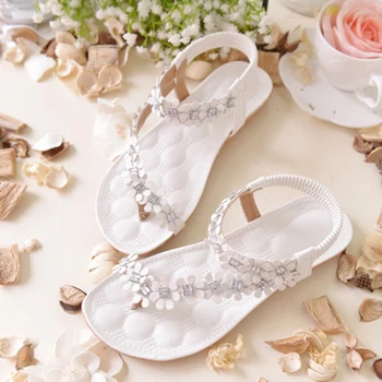 

Summer Women Sandals Fashion Bohemian Floral Sandalias Female Casual Thong Flats Shoes Crystal Rhinestone Sandal Back Strap