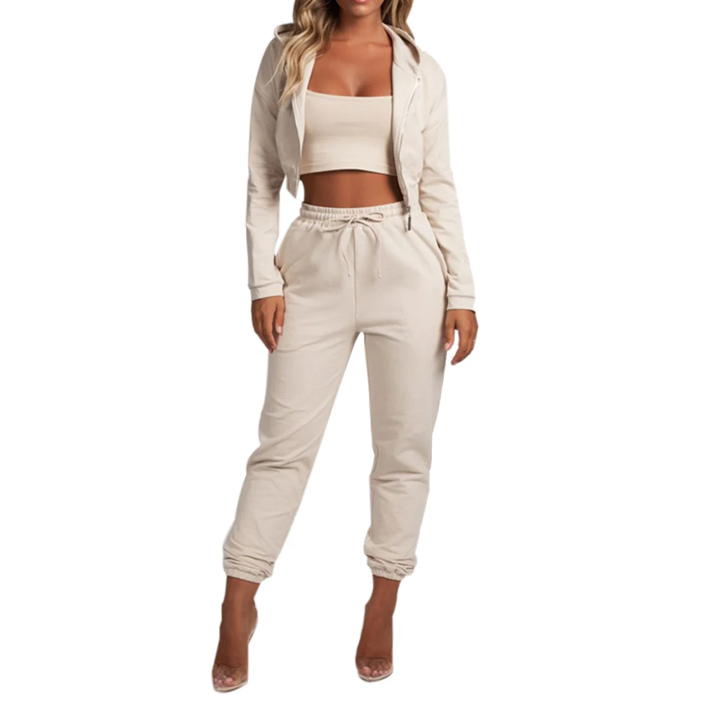 

LITTHING 2019 Womens Autumn Hooded Sweater Suit Sports Set Fitness Suit Sweater Running Tights Legging Female Gym Solid Clothing