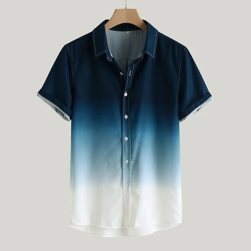 

Men Fashion Shirt Men 2020 Summer New Lapel Gradient Loose Men Shirt Short Sleeve Casual Plus Size Shirt Men Clothes