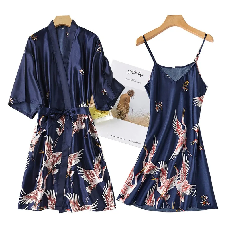 

Women Rayon 2PCS Robe Set Bride Bridesmaid Wedding Gown Lace Sexy Kimono Bathrobe Night Dress Casual Nightgown Sleepwear