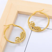 Custom name Earrings hoop Silver Gold Stainless Steel Customized Personalized Earrings Name Hoops Bridesmaid Gift Mother's Gift