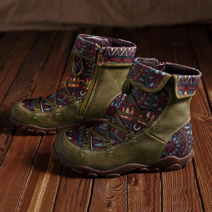 Новинка; зимние женские ботинки в стиле ретро; Теплые ботильоны на шнуровке с вышивкой для отдыха; удобная женская обувь с перекрестной шнуровкой; обувь на плоской подошве