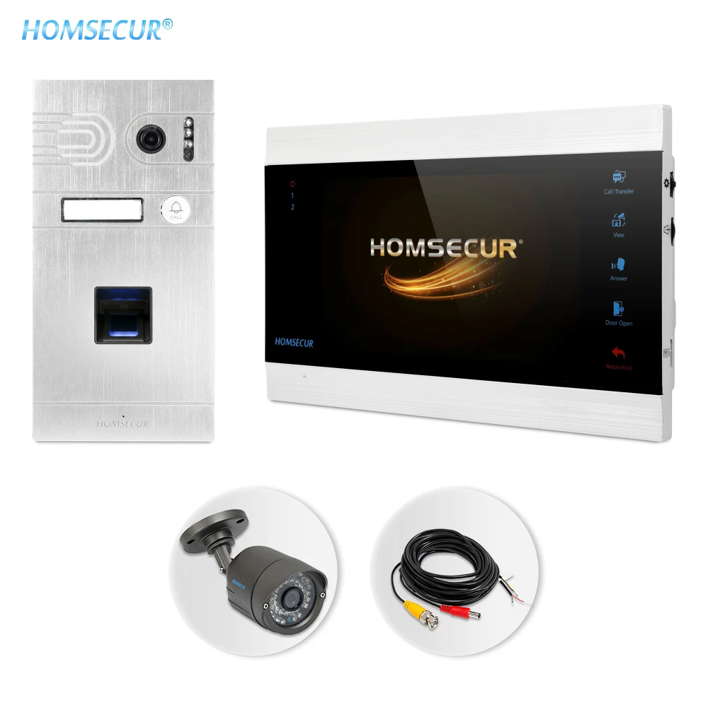 HOMSECUR " проводной видео домофон безопасности с отпечатком пальца камера BC061HD-S+ BM705HD-B - Цвет: Kit 4