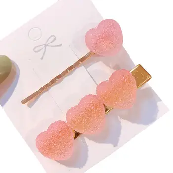 

Summer Fresh Style Women Girls Hair Clip Acrylic Heart Soft Sweets Gradient Colored Hairpins Side Bangs Styling Hair Accessories