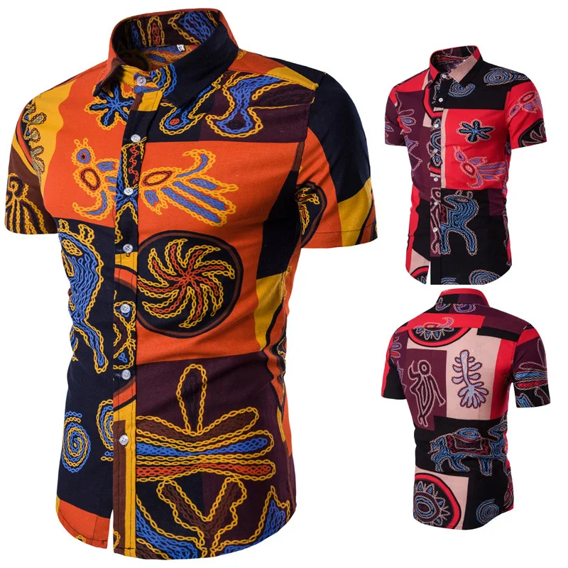 

2017 New Style Men Casual Ethnic-Style Short-sleeved Shirt Men's Linen Shirt