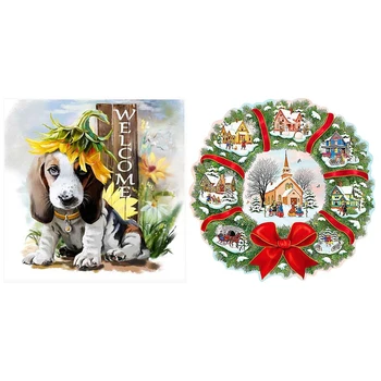 

5D Diy Diamond Painting Anmial Gog Full Round Diamond & Diamond Embroidery Winter House Patterns Rhinestones Diamond