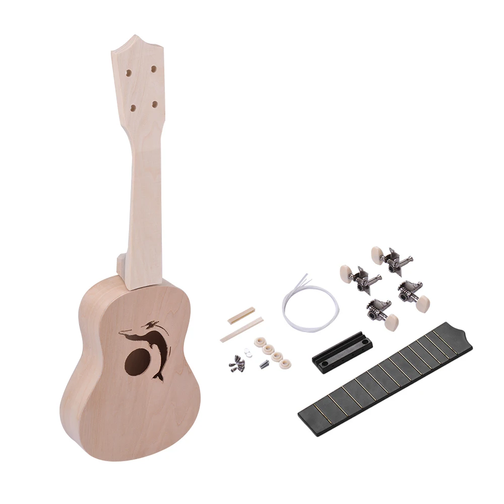21 дюймов незавершенный DIY укулеле Ukelele Uke комплект липа тела и шеи пластик гриф и мост нейлоновая струна для Укулеле