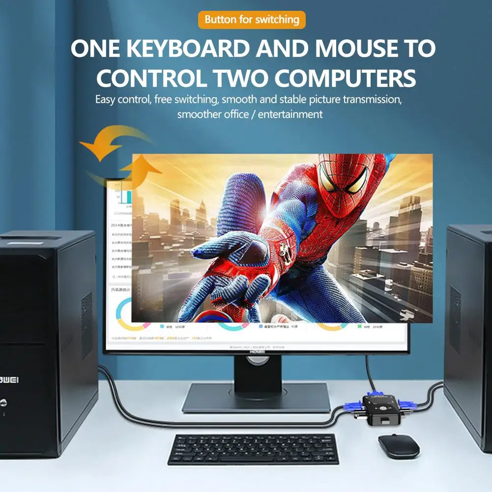 USB KVM Switch Box With 2 Ports 2 In 1 