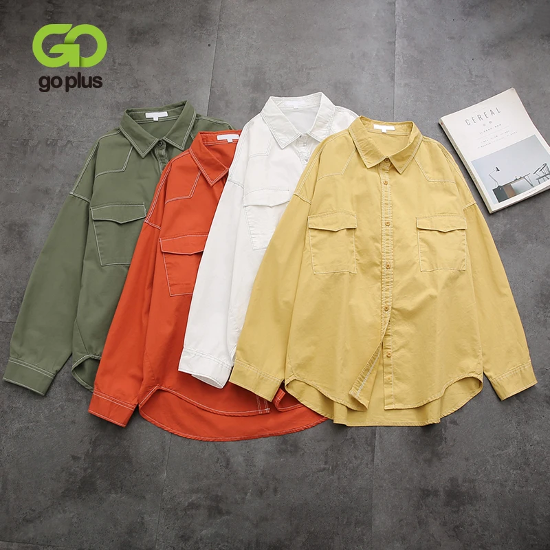 

GOPLUS Women's Shirt Plus Size Yellow Orange Green White Blouse Streetwear Oversized Ladies Tops and Blouses Camisa Femenina