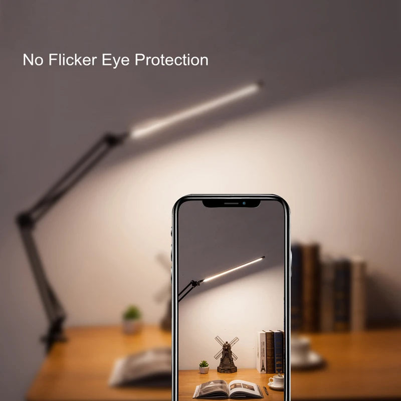 LED Folding Metal Desk Lamp Clip on Light Clamp Long Arm Dimming Table Lamp 3 Colors For Living Room Reading Office Computer_voghion.com