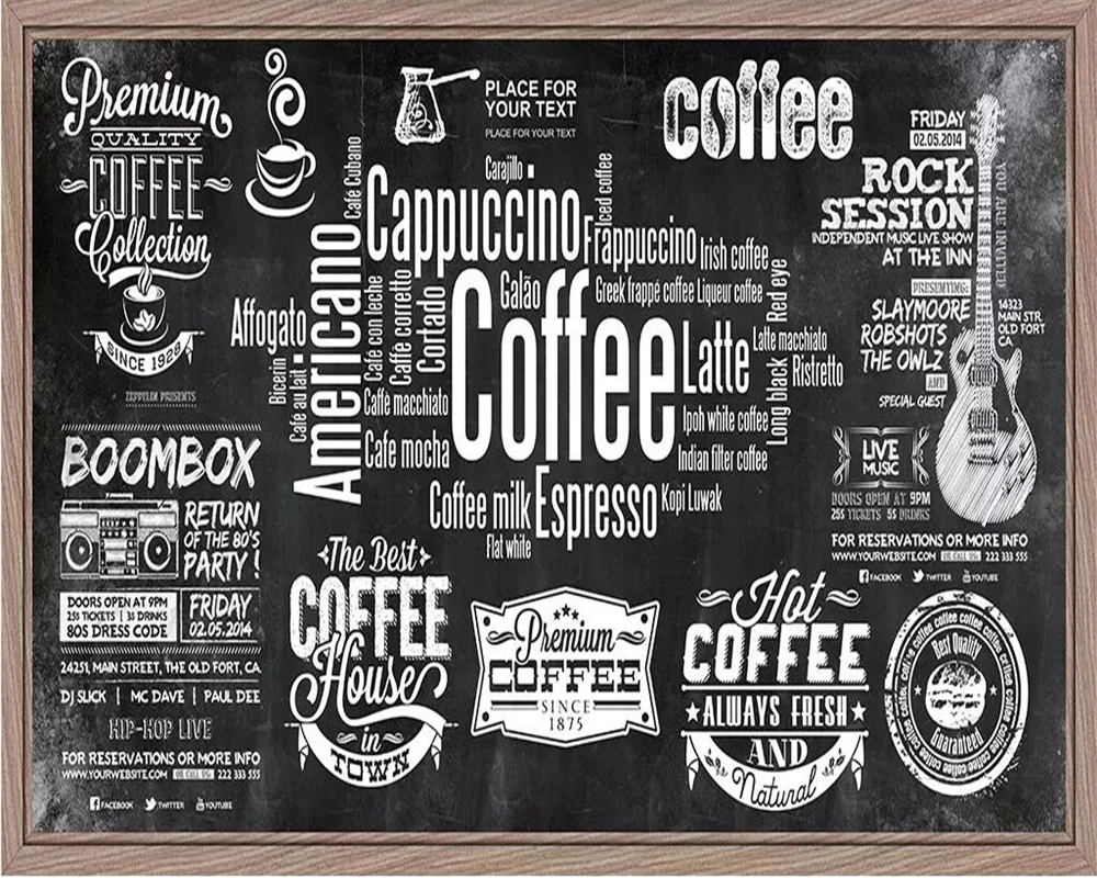 Beibehang-Custom-wallpaper-European-chalkboard-newspaper-cafe-retro-tooling-background-wall-black-white-letters-theme-wallpapers (1)