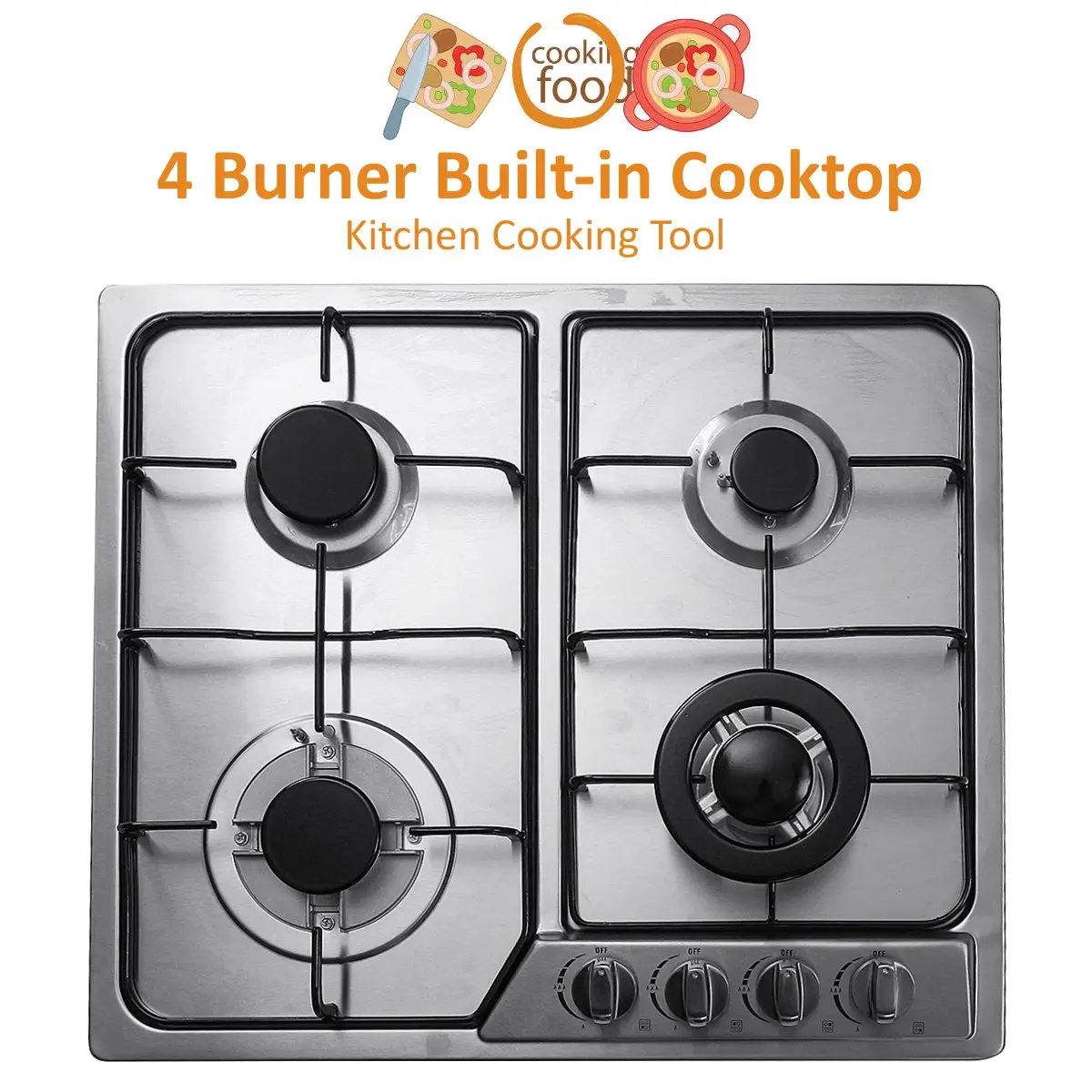

58x50cm 4 Burner Built-in Cooktop Stainless Steel Gas Stoves Natural Gas Hob Kitchen Cooking Appliance Cookware Gas Cooker