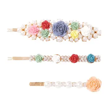 

3Pcs/Set Women Girls Romantic Imitation Pearl Hair Clips Colorful Resin Flower Romantic Bobby Pins Side Bangs Styling Barrettes