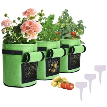 

3 Packs Of Potato Planting Bags and 7-Gallon Planting Bags for Garden Indoor Vegetable Planting Bags Green