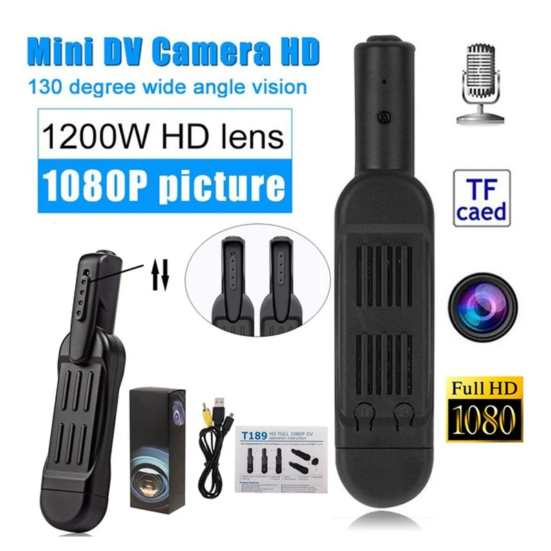 T189 Mini Camcorder Full HD 1080P Pen Camera Wearable Pen Camera Digital Video Recorder DVR Small DV Camcorder Cop Cam PK SQ11