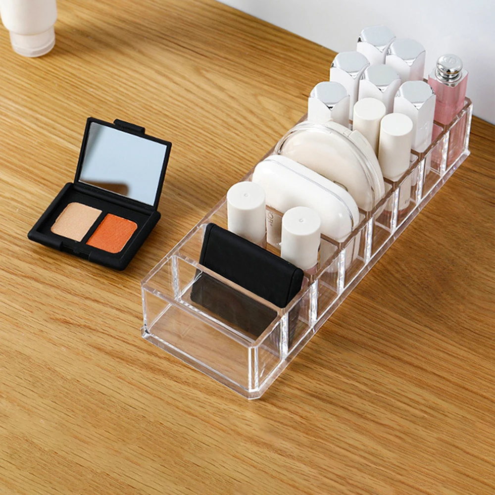 Transparent Grids Acrylic Cosmetics Storage Box Makeup Holder Jewelry Make Up Organizer For Home Clear Desktop Storage Boxes