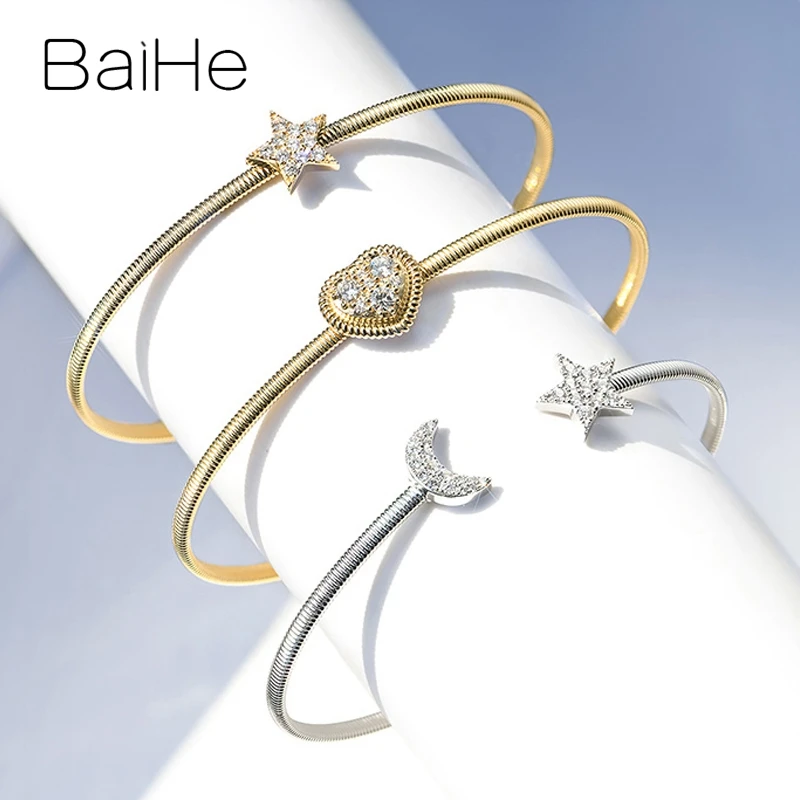 BAIHE Solid 14K белое золото 0.17ct Сертифицированный H/SI натуральные бриллианты Свадебные офисные/Деловые женские ювелирные изделия Подарочный браслет