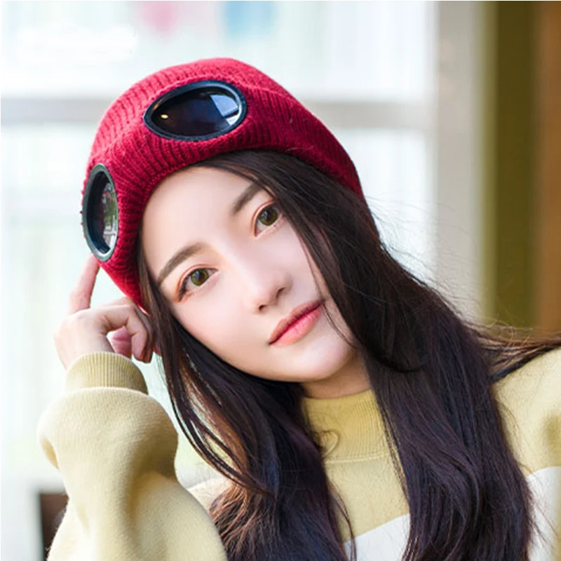 Зимние женские солнцезащитные очки лыжная шапка теплый вязаный пуловер для