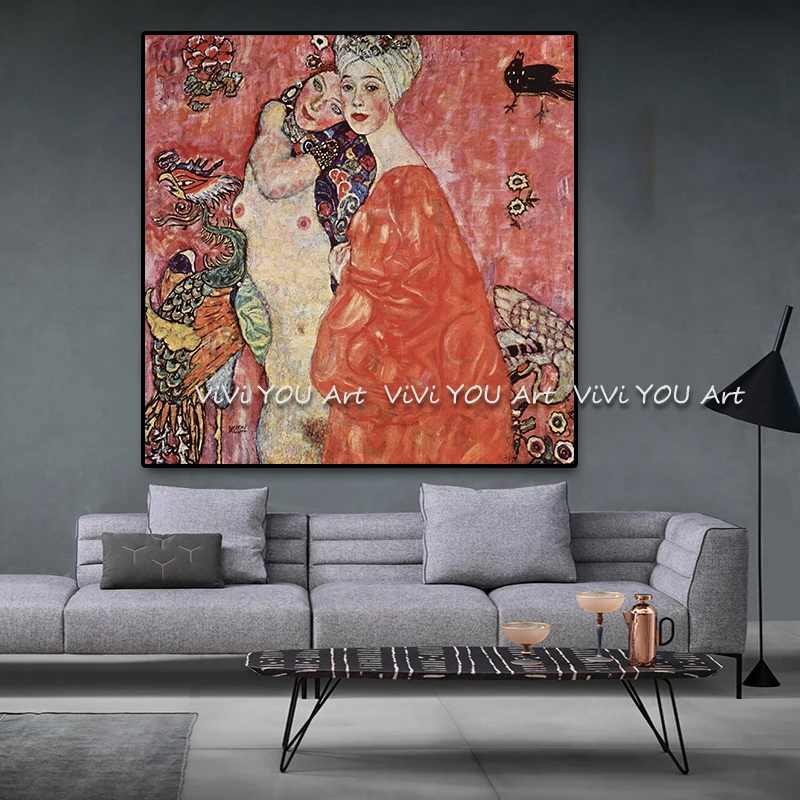 Gustav-Klimt-Women-Friends-Reproduction-Oil-Painting-on-Canvas-Art-Scandinavian-Posters-and-Prints-Wall-Picture