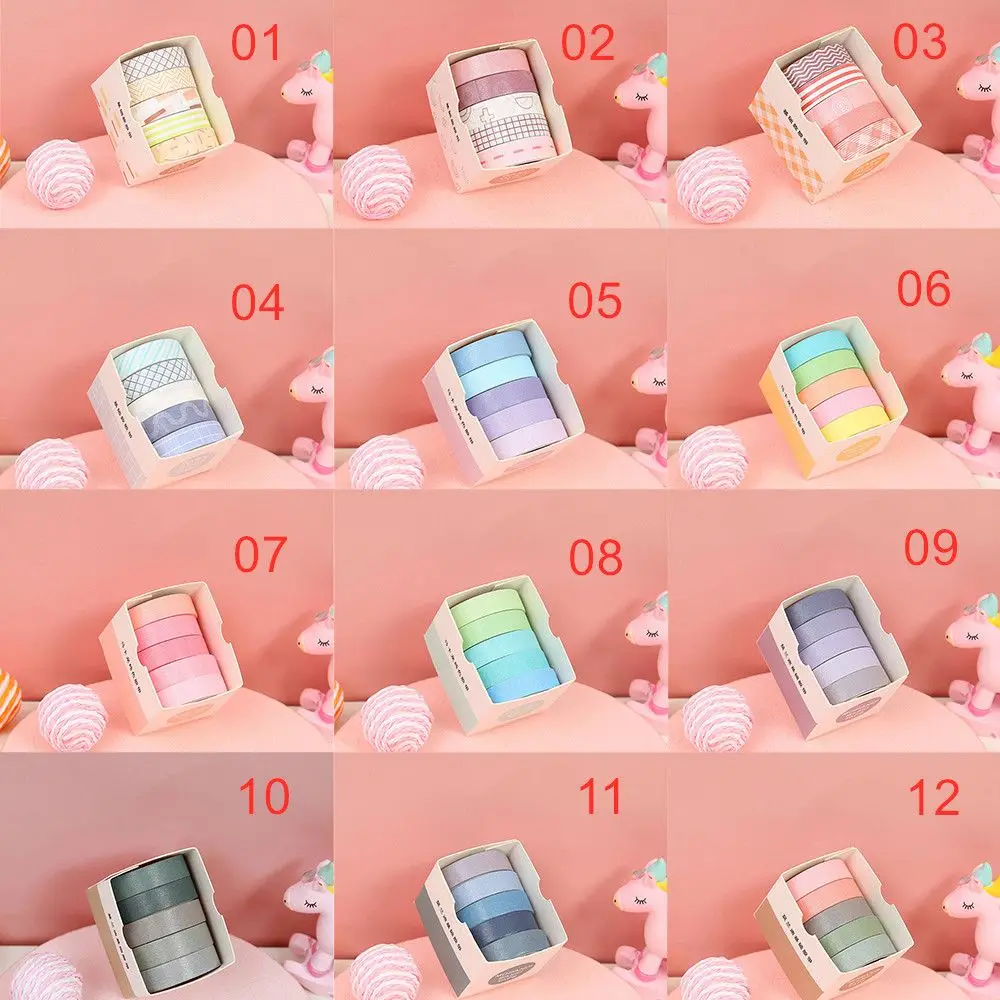 5Rolls/Box Cute Washi Tape Adhesive Masking Tape Scrapbooking Decorative Crafts Tape Set Stationery Office School Supplies 6