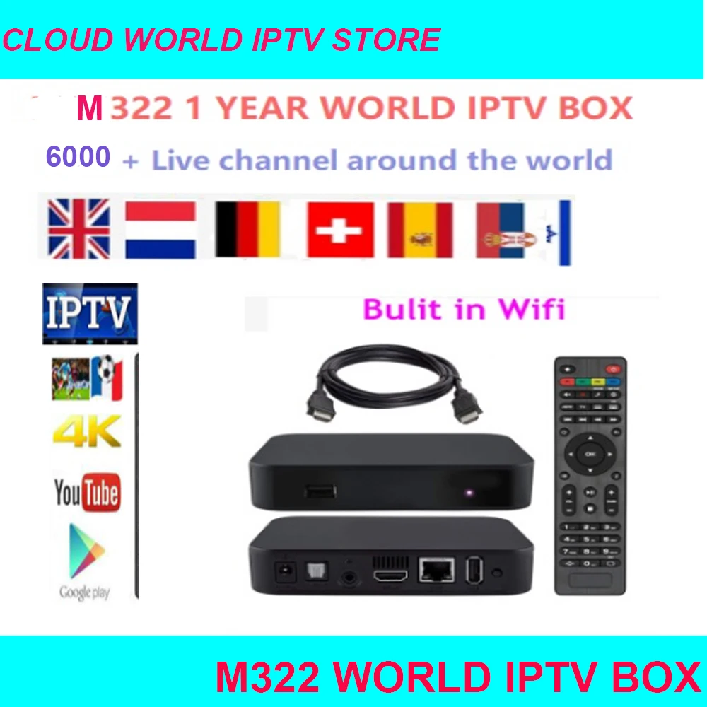 

2019 Newest MG 322 W1 IPTV box built in wifi set top Linux3.3 Open GLES2.0 H.265 HEVC with 6000+ French Spain Germany UK Poland