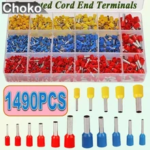 

1490PCS Insulated Cord End Terminals with Pearl Cotton Assortment Kit Wire End Ferrules Wire Terminals Connector