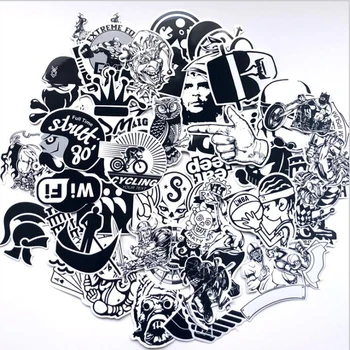 

60 pcs Black and White Cartoon PVC Computer Stickers For Laptop refrigerator suitcase decoration Mixed decal for MacBook/Samsung