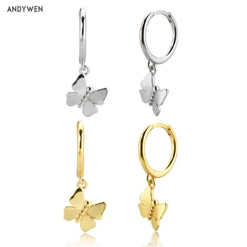 

ANDYWEN 925 Sterling Silver Plain Butterfly Drop Earring Animal Pendiente Luxury 2020 Fashion Piercing Luxury Jewelry