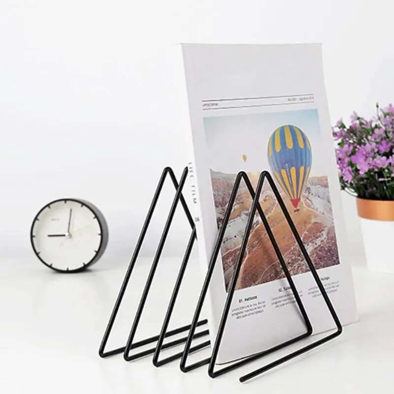 

Solid 4 Grid File Storage Shelf Nordic Triangle Wrought Iron Magazine Book Stand Holder Desktop Storage Accessories