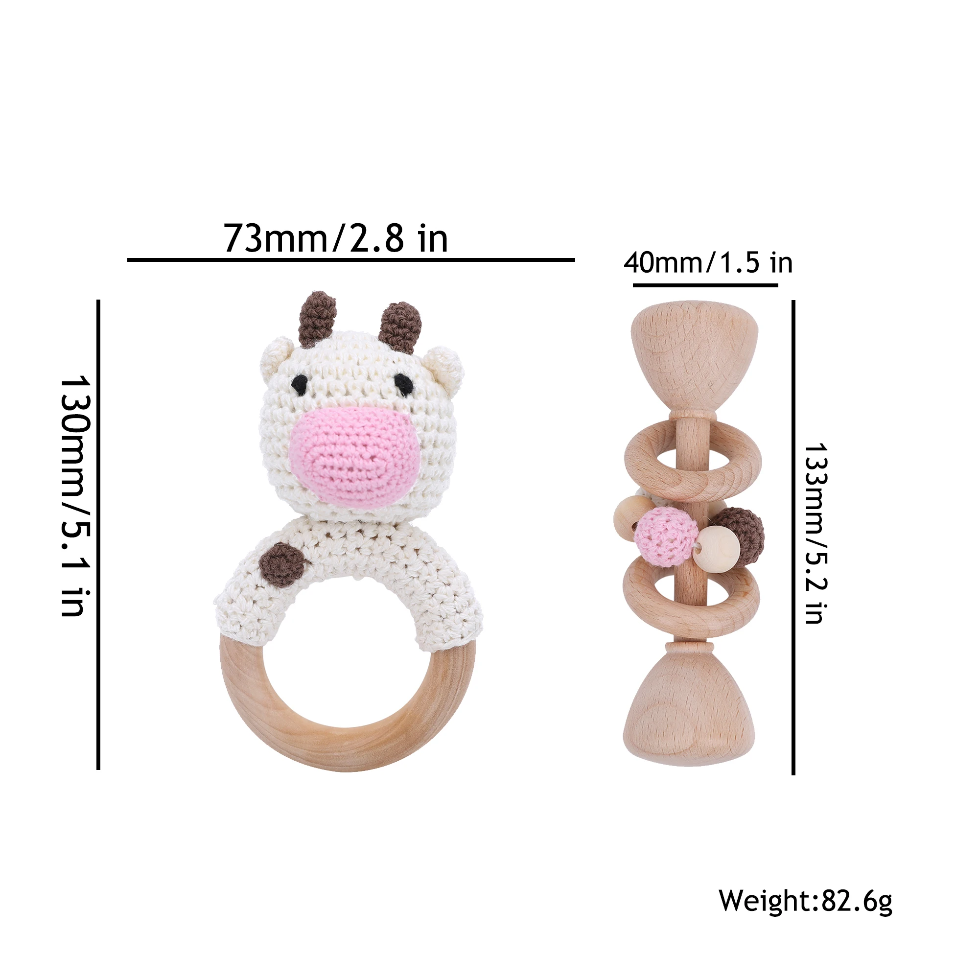 Baby Toy Set Woven Wooden Beads Ring Rattles Teether BPA Free 2 Piece