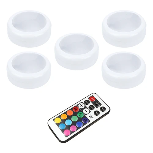 5 pcs Lamp 1Remote Светодиодный светильник шайба под шкаф светильник ing RGB с регулируемой яркостью сенсорный 12 цветов беспроводной на батарейках шкаф ночной Светильник - Испускаемый цвет: 5 pcs Lamp 1Remote