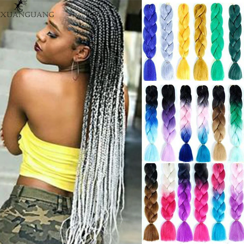 XUANGUANG 24 Inch Braiding Hair Extensions Jumbo Crochet Braids Synthetic style Pure Blonde Pink  black |