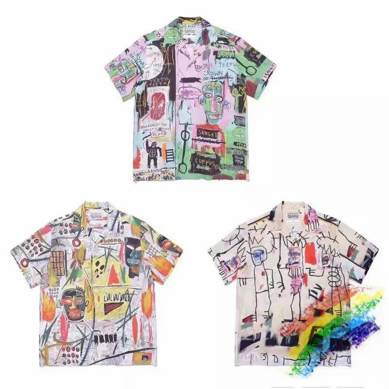 Camiseta de WACKO MARIA Hawaiana para hombre y mujer, Top con estampado Digital de estilo veraniego, la mejor calidad, 1:1, 2021ss
