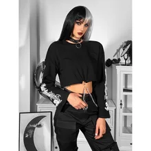 

Goth Dark Navel Chain Dragon Print Hoodie Streetwear Women Long Sleeve Hoodied Sweatshirts Y2k Autumn Winter Lady Alt Clothes