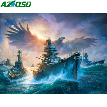 

AZQSD Diamond Painting Boat Scenery Full Square/Round Drill Diamond Embroidery Eagle Handmade Picture Of Rhinestones Gift