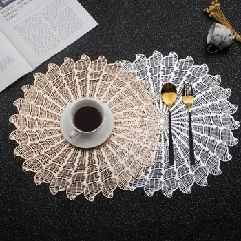 

4/6 Pcs Conch Shape Golden Silver Color Dining Mat Round PVC Individual Table Mats Pads Kitchen Accessories Decoration Home