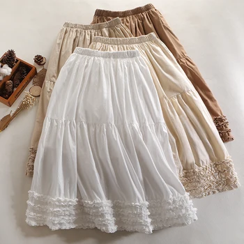 

Wave lacing ruffles patchwork solid mori girl lolita A-line cotton skirt saia 2020 autumn vinatge