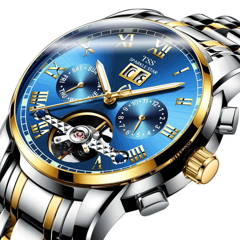 

TSS T6016 PILOT'S watches men luxury brand CLASSIQUE COMPLICATIONS automatic self-wind Tourbillon mechanical skeleton watch