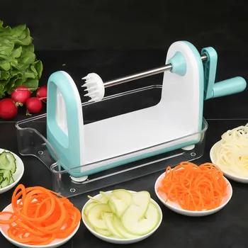 

Spiral Vegetable Slicer with 5 Stainless Steel Blades Kitchen Vegetable Spiral Slicer with Food Container WY50611