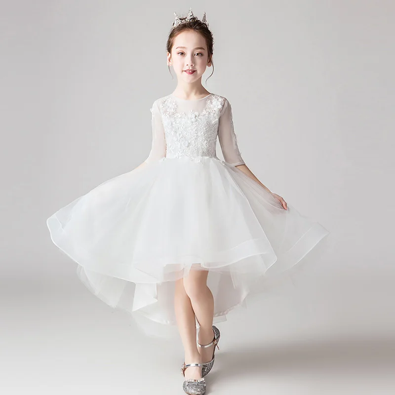 

New White Autumn Spring Summer Flower Girl Wedding Dresses Kids Children Birthday Evening Party Prom Fluffy Daminha Dancewear