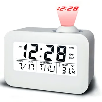 

Smart Multifunctional Electronic Table Clock Sound Control Backlit Projection Desk Clock Thermometer Calendar Table Alarm Clock