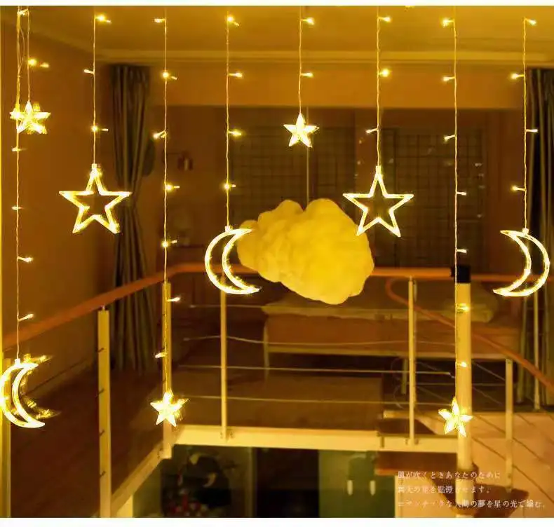 LED five-pointed star moon holding star ice curtain light string wedding Christmas day decorative lights flashing light string