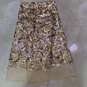 

African Lace Fabric Gold African Guipure Lace fabric with Sequins High Quality French Lace Sequin Fabric