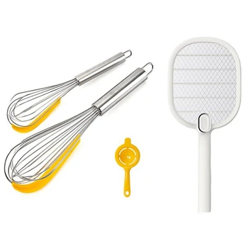 

3Pcs/Set Eggs Separator Egg Beater with LED Lights USB Rechargeable Mosquito Killer Racket Insect Fly Bug Wasp Swatter