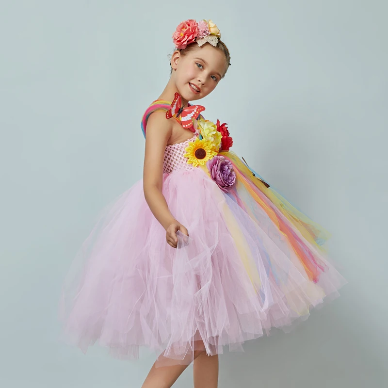 Flower Girl Fancy Princess Tutu Dress Fairy Wedding Bridesmaid Tulle Dress Kids Birthday Party Pageant Formal Graduation Costume (6)